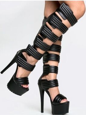 Privileged NEW 6 black platform festival gladiator knee high boots heels booties